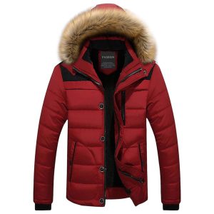 Men’s Winter Fur Hood Jacket – Thick Padded Warm Coat